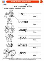 English Language Arts - Kindergarten - Worksheet: Match the word. Write the word.