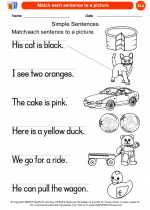 English Language Arts - Kindergarten - Worksheet: Match each sentence to a picture