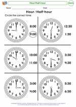 Mathematics - Kindergarten - Worksheet: Hour/Half-hour