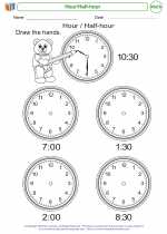 Mathematics - Kindergarten - Worksheet: Hour/Half-hour