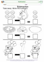 Mathematics - Kindergarten - Worksheet: Subtraction