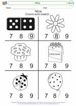 Mathematics - Kindergarten - Worksheet: Nine