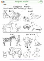 Mathematics - Kindergarten - Worksheet: Categories - Animals