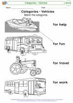 Mathematics - Kindergarten - Worksheet: Categories - Vehicles