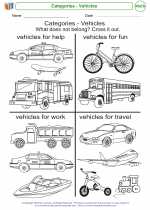 Mathematics - Kindergarten - Worksheet: Categories - Vehicles