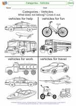 Mathematics - Kindergarten - Worksheet: Categories - Vehicles