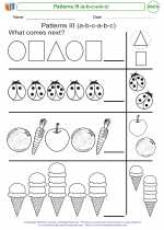 Mathematics - Kindergarten - Worksheet: Patterns III (a-b-c-a-b-c)