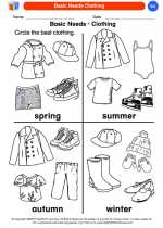 Science - Kindergarten - Worksheet: Basic Needs Clothing