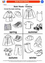 Science - Kindergarten - Worksheet: Basic Needs Clothing