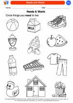 Science - Kindergarten - Worksheet: Needs and Wants