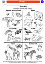 Social Studies - Kindergarten - Worksheet: Zoo Map