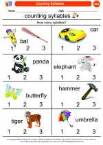 English Language Arts - Kindergarten - Worksheet: Counting Syllables