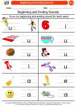 English Language Arts - Kindergarten - Worksheet: Beginning and Ending Sounds
