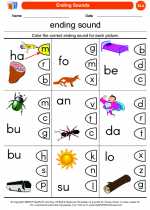 English Language Arts - Kindergarten - Worksheet: Ending Sounds