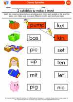 English Language Arts - Kindergarten - Worksheet: Closed Syllables