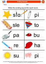 English Language Arts - Kindergarten - Worksheet: Ending Sounds