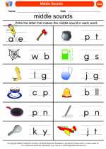English Language Arts - Kindergarten - Worksheet: Middle Sounds