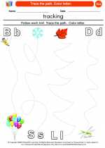 English Language Arts - Kindergarten - Worksheet: Trace the path. Color letter.