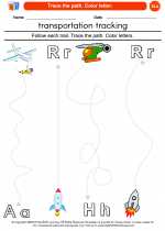 English Language Arts - Kindergarten - Worksheet: Trace the path. Color letter.