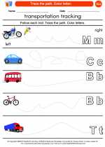 English Language Arts - Kindergarten - Worksheet: Trace the path. Color letter.