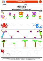 Trace the path, Color letters. Kindergarten ELA Worksheets and Answer key.