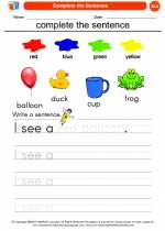 English Language Arts - Kindergarten - Worksheet: Complete the Sentence