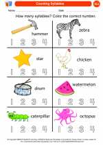 English Language Arts - Kindergarten - Worksheet: Counting Syllables