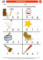 English Language Arts - Kindergarten - Worksheet: Ending Sounds