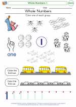 Mathematics - Kindergarten - Worksheet: Whole Numbers 1