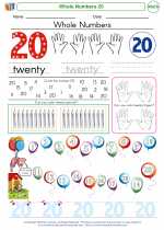 Mathematics - Kindergarten - Worksheet: Whole Numbers 20