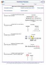Mathematics - Fifth Grade - Vocabulary: Common Factors