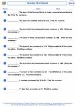 Mathematics - Fourth Grade - Worksheet: Number Problems