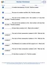 Mathematics - Fourth Grade - Worksheet: Number Problems