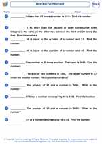 Mathematics - Fifth Grade - Worksheet: Number Problems