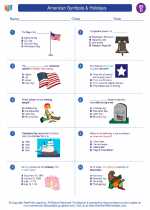 Social Studies - Fourth Grade - Worksheet: American Symbols & Holidays