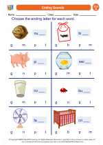 ending sounds 1st grade ela worksheets and answer key