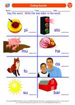 English Language Arts - First Grade - Worksheet: Ending Sounds