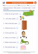 English Language Arts - First Grade - Worksheet: Periods and Question Marks