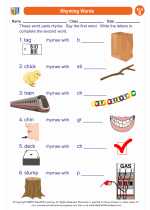 Rhyming Words. English Language Arts Worksheets and Study Guides First