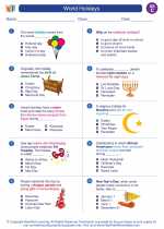 Social Studies - First Grade - Worksheet: World Holidays