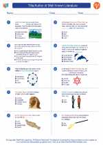 English Language Arts - Sixth Grade - Worksheet: Title/Author of Well Known Literature