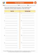 English Language Arts - Fourth Grade - Worksheet: Fact and Opinion
