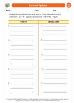 English Language Arts - Fourth Grade - Worksheet: Fact and Opinion