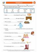 English Language Arts - Second Grade - Worksheet: Homophones