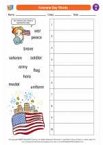 Social Studies - First Grade - Worksheet: Veterans Day Words