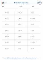 Mathematics - Seventh Grade - Worksheet: Evaluate the Exponents