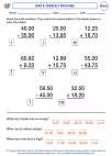 Mathematics - Fourth Grade - Addition/Subtraction - Worksheet: Add & Subtract Decimals