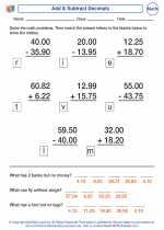 Mathematics - Fourth Grade - Worksheet: Add & Subtract Decimals
