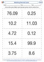 Mathematics - Third Grade - Worksheet: Matching Decimal Cards
