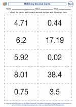 Mathematics - Third Grade - Worksheet: Matching Decimal Cards